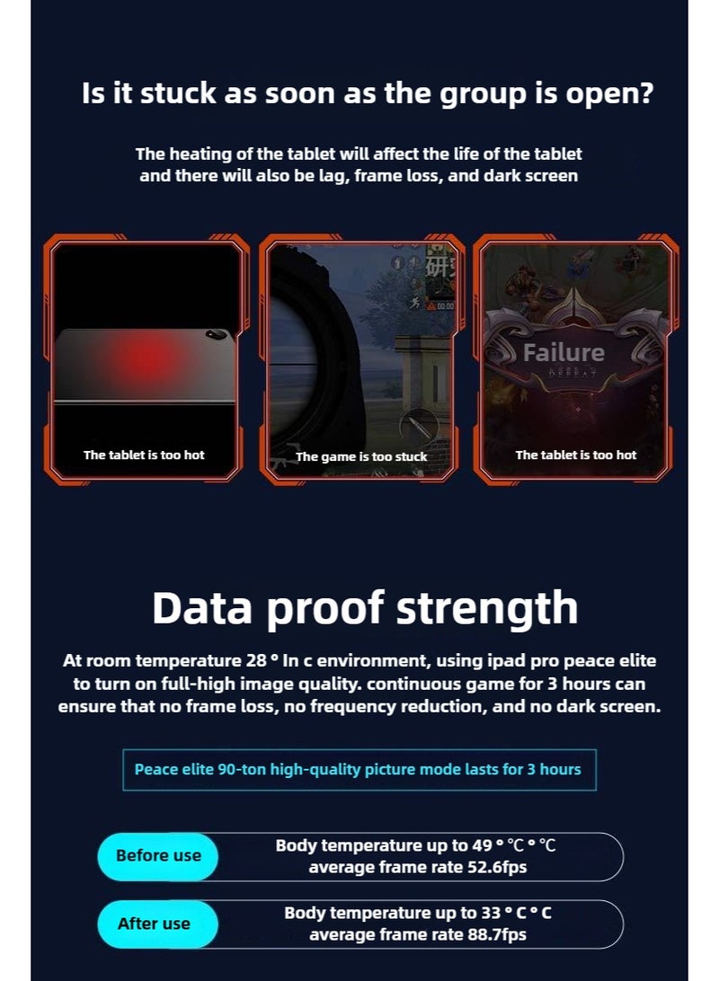 45W مبرد ألواح شبه موصلة مغناطيسي بشاشة عرض درجة الحرارة، مع مروحة تبريد قوية بالذكاء الاصطناعي ومساحة تبريد كبيرة، ومشتت حراري مزود بإضاءة RGB ملونة لأجهزة الآيباد والألعاب.  ملاحظة: تم تحسين الترجمة لتكون مناسبة للمنصات التجارية الإلكترونية العربية، مع الحفاظ على المصطلحات التقنية وجذب الانتباه عبر التركيز على الميزات الرئيسية مثل الذكاء الاصطناعي والإضاءة RGB. - Image 5